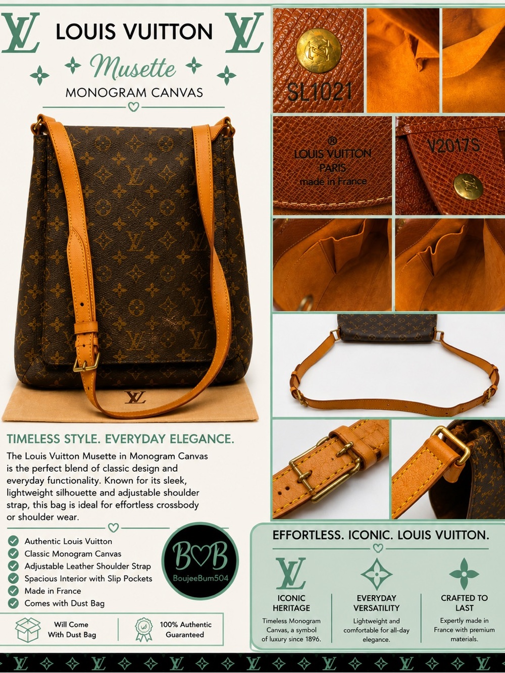 Authentic LV Musette Monogram Canvas Crossbody Bag Made in France **Dust Bag
